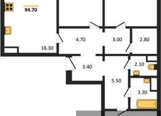 Продажа трехкомнатной квартиры, 94.7 м2, Воронеж, улица Фёдора Тютчева, 107