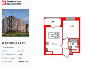 Продам однокомнатную квартиру, 32.4 м2, Санкт-Петербург, метро Елизаровская, Дальневосточный проспект, 23