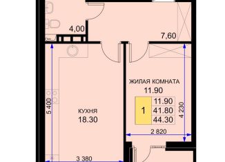 Продажа однокомнатной квартиры, 44.3 м2, поселок Южный, Казачья улица, 6к2