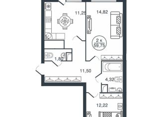 Продаю двухкомнатную квартиру, 59.8 м2, Тверь