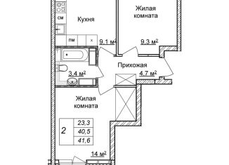 2-комнатная квартира на продажу, 41.6 м2, Нижегородская область, жилой комплекс Новая Кузнечиха, 9