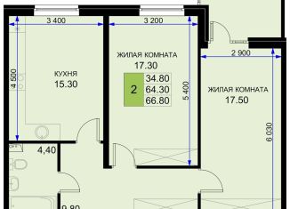 Продажа 2-комнатной квартиры, 66.8 м2, поселок Южный, Екатерининская улица, 5к1