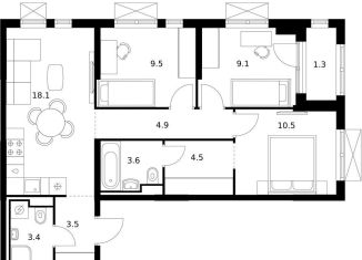 Продам 3-ком. квартиру, 68.4 м2, Казань, Приволжский район