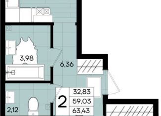 Продается 2-ком. квартира, 63.4 м2, Краснодар, Прикубанский округ