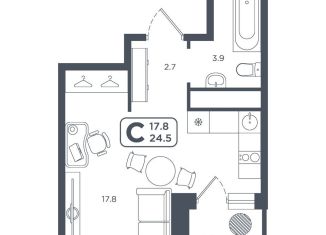 Квартира на продажу студия, 24.6 м2, Тюмень, Дамбовская улица, 29к1