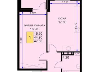 1-комнатная квартира на продажу, 47.5 м2, Краснодарский край, Екатерининская улица, 5к2