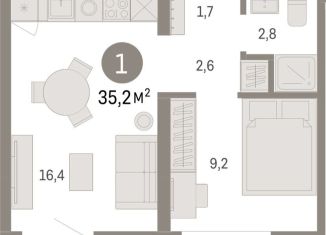 1-ком. квартира на продажу, 35.2 м2, Тюмень