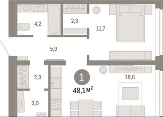 Продается однокомнатная квартира, 48.1 м2, Тюмень, Ленинский округ