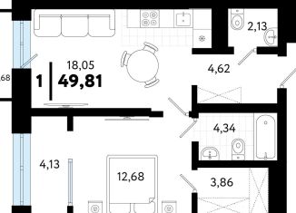 1-ком. квартира на продажу, 49.8 м2, Тюмень