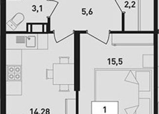 1-ком. квартира на продажу, 40.7 м2, Ленинградская область, улица Шоссе в Лаврики, 64к4