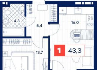 Продам 1-комнатную квартиру, 43.3 м2, Тюмень, Калининский округ, Пышминская улица, 216А