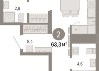 Продаю 2-ком. квартиру, 63.3 м2, Екатеринбург, улица Гастелло, 19А