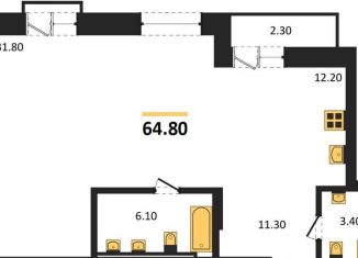 Продается 1-комнатная квартира, 64.8 м2, Новосибирск