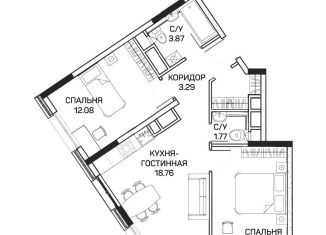 Двухкомнатная квартира на продажу, 54.5 м2, Москва, улица Корнейчука, 27с7