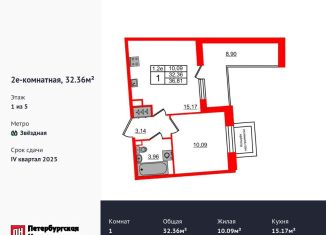 Продается однокомнатная квартира, 32.4 м2, Санкт-Петербург, Московский район