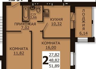 Продажа двухкомнатной квартиры, 51.9 м2, деревня Кочедыково, Лесная улица