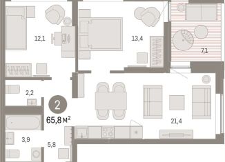 Продажа 2-комнатной квартиры, 65.8 м2, Екатеринбург, улица Гастелло, 19А