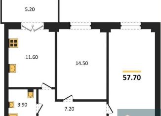 2-комнатная квартира на продажу, 57.7 м2, Воронеж, Левобережный район, Цимлянская улица, 10Г