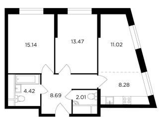 Продажа 2-комнатной квартиры, 63 м2, Москва, улица Петра Алексеева, 14, ЖК Кутузов Град 2