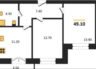 Продаю 2-комнатную квартиру, 49.1 м2, Воронеж, Цимлянская улица, 10Г