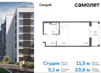 Продается квартира студия, 23.8 м2, Санкт-Петербург, метро Проспект Ветеранов, жилой комплекс Сандэй, 7.2