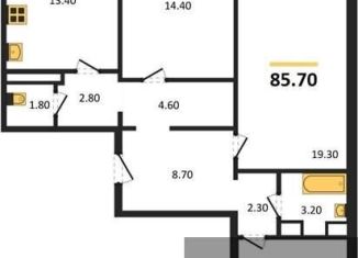 Продается 3-ком. квартира, 85.7 м2, село Ямное, улица Генерала Черткова, 2