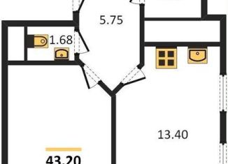 Продается однокомнатная квартира, 43.2 м2, Воронежская область, Средне-Московская улица, 60