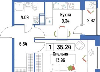 Продается 1-комнатная квартира, 35.2 м2, Ленинградская область