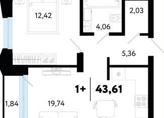 Продается 1-комнатная квартира, 43.6 м2, Тюмень