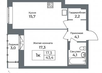 1-комнатная квартира на продажу, 43.4 м2, Новосибирск, Кировский район, Тульская улица, 76