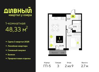 Однокомнатная квартира на продажу, 48.3 м2, Тюмень, Центральный округ