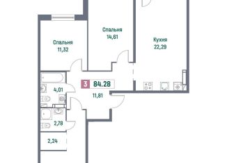 Продаю 3-комнатную квартиру, 84.3 м2, Ленинградская область, проспект Авиаторов Балтики, 23к3