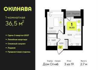 1-комнатная квартира на продажу, 36.5 м2, Тюмень