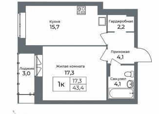 1-комнатная квартира на продажу, 43.4 м2, Новосибирск, Кировский район, Тульская улица, 76