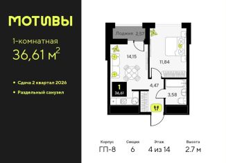 Продажа 1-комнатной квартиры, 36.6 м2, Тюмень, улица Первооткрывателей, 15