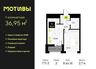 Продажа 1-ком. квартиры, 37 м2, Тюмень