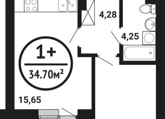 Однокомнатная квартира на продажу, 34.7 м2, Уфа, ЖК Цветы Башкирии