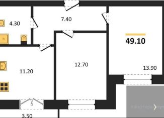 Продам 2-ком. квартиру, 49.1 м2, Воронежская область, Цимлянская улица, 10Г