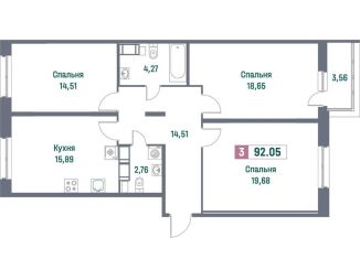 Продается 3-комнатная квартира, 92.1 м2, Мурино, Ручьёвский проспект, 1/24