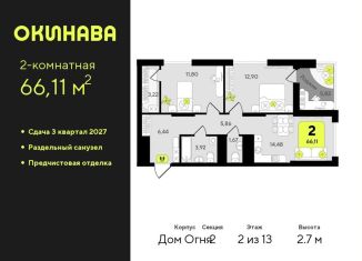 Продам 2-ком. квартиру, 66.1 м2, Тюмень