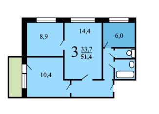 3-комнатная квартира на продажу, 51.4 м2, Москва, проезд Шокальского, 53, метро Бабушкинская