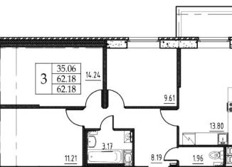 Продается трехкомнатная квартира, 62.2 м2, Санкт-Петербург, улица Севастьянова, 32к4