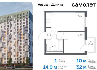 Продам однокомнатную квартиру, 32 м2, Ленинградская область, Невская Долина, к1.2