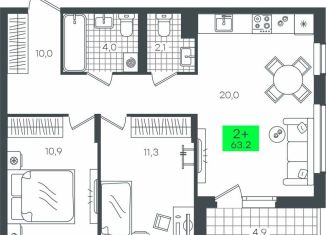 Продаю 2-ком. квартиру, 63.2 м2, деревня Дударева, улица Сергея Джанбровского, 2, ЖК Андерсен Парк