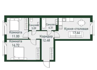 Продажа двухкомнатной квартиры, 83.4 м2, посёлок Западный