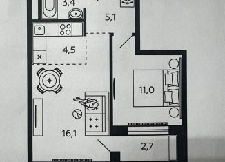 Продается 1-комнатная квартира, 41 м2, Уфа, улица Энтузиастов, 7