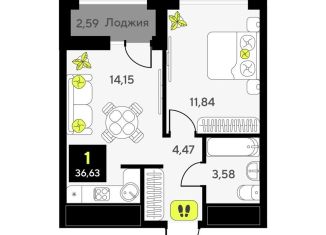 Однокомнатная квартира на продажу, 36.6 м2, Тюмень