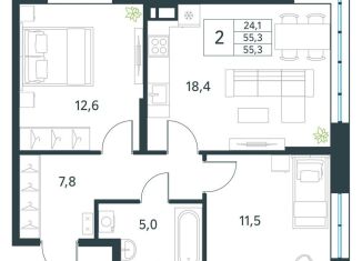 Продажа 2-комнатной квартиры, 55.3 м2, Забайкальский край