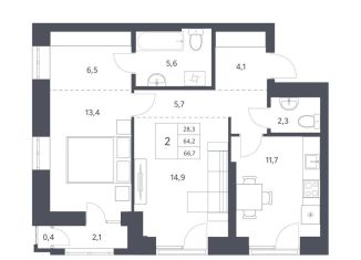 Продается двухкомнатная квартира, 64.2 м2, Новосибирск, Красный проспект, 236