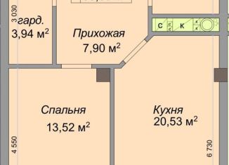 Продаю однокомнатную квартиру, 53.8 м2, Нальчик, улица Героя России Т.М. Тамазова, 3